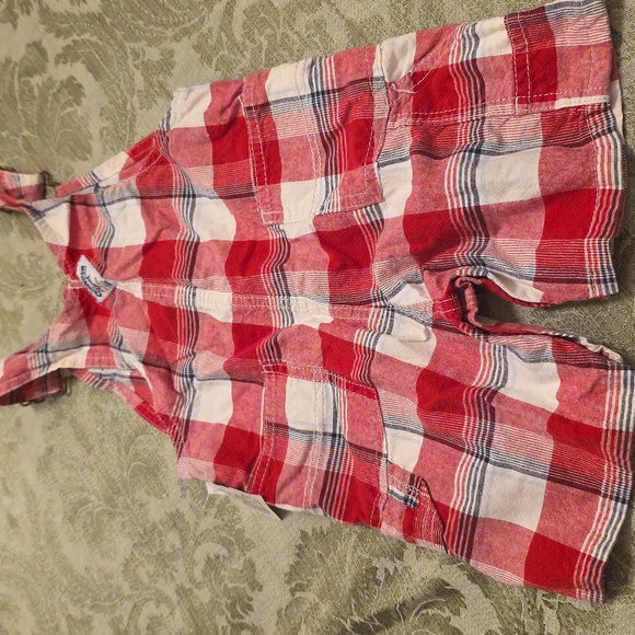 OshKosh B'gosh Red and White Plaid Overalls 18m - Picture 2 of 3
